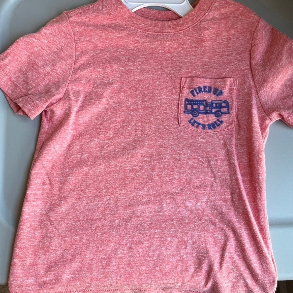 GAP Kids Heathered Red Tee with Blue Firetruck Graphic